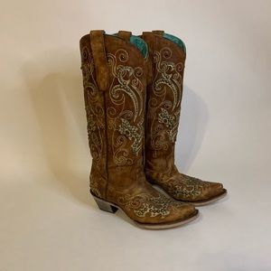 Corral Cowgirl Knee High Brown Leather Boots